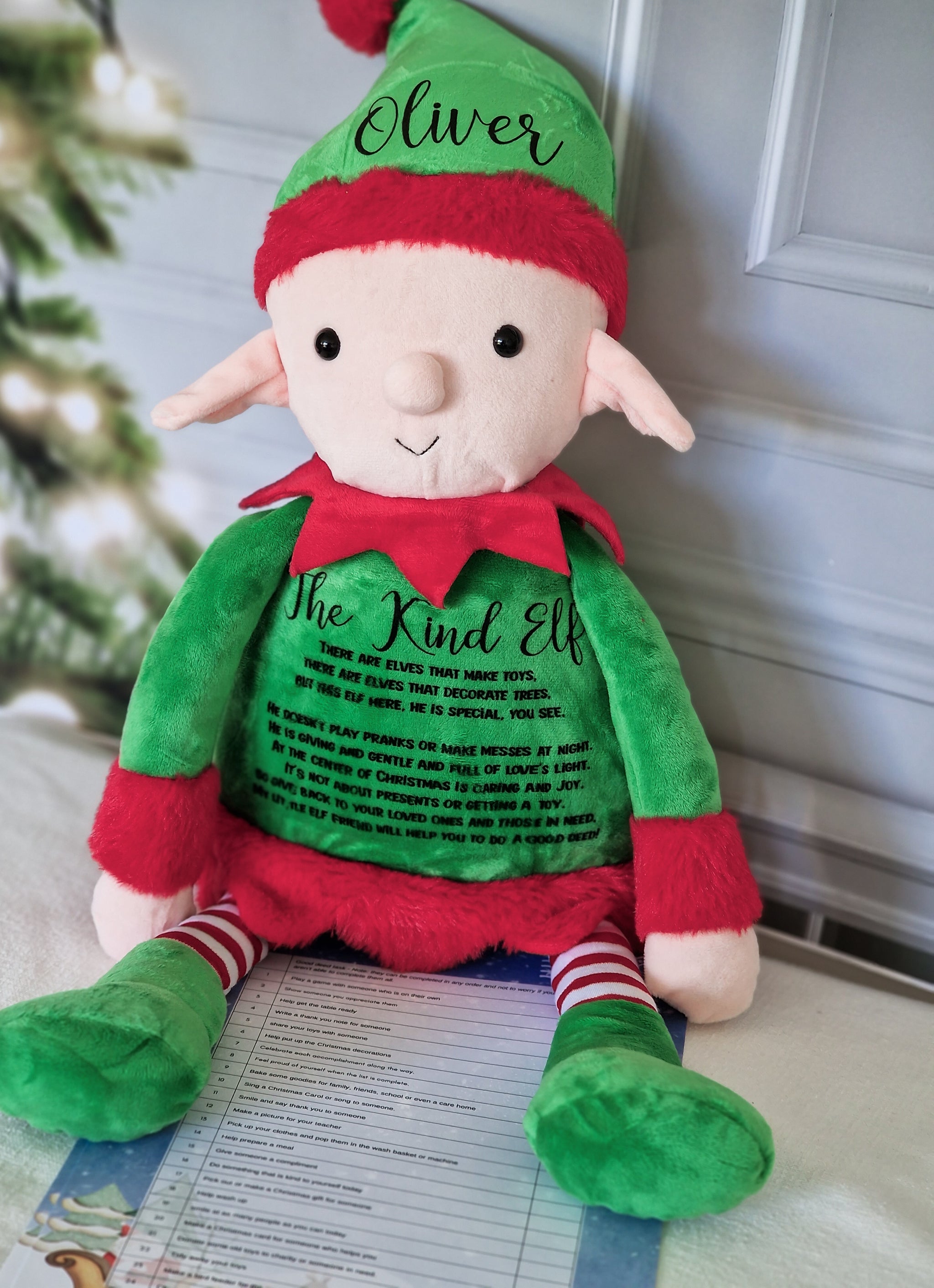 The Kind Elf Personalised Teddy with 24 acts of kindness Double Trouble Prints Designs