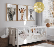 Load image into Gallery viewer, NEUTRAL SAFARI NURSERY Prints - Set of 3 Elephant Giraffe and Zebra
