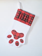 Load image into Gallery viewer, Personalised Cat Paw Tartan Christmas Stocking
