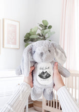 Load image into Gallery viewer, Pregnancy Announcement Idea - Grey Nursery Decor Bunny - Baby Scan keepsake - Gift for Expecting Mum
