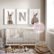 Load image into Gallery viewer, Neutral set of 3 Personalised Bunny Nursery Prints
