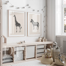 Load image into Gallery viewer, Gender Neutral Nursery Wall Art Safari Giraffe, Elephant, Zebra
