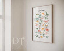 Load image into Gallery viewer, Dinosaur Alphabet prints, Alphabet, Dinosaurs Education, Educational Poster,
