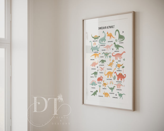 Dinosaur Alphabet prints, Alphabet, Dinosaurs Education, Educational Poster,