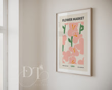 Load image into Gallery viewer, Colourful pink Flower Market - Home Wall Art - Boho - Modern Home decor- retro pastel colours - kitchen wall art- hallway- trending home
