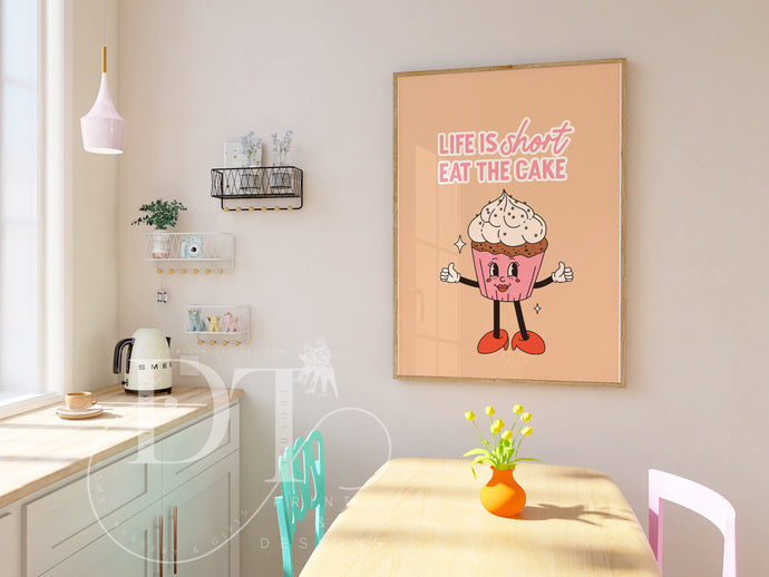 life is short eat cake - Retro Happy Characters Kitchen print