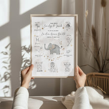 Load image into Gallery viewer, The Day you were Born Birth Print Safari Elephant 1
