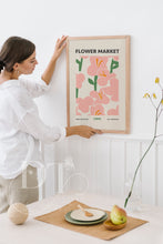 Load image into Gallery viewer, Colourful pink Flower Market - Home Wall Art - Boho - Modern Home decor- retro pastel colours - kitchen wall art- hallway- trending home
