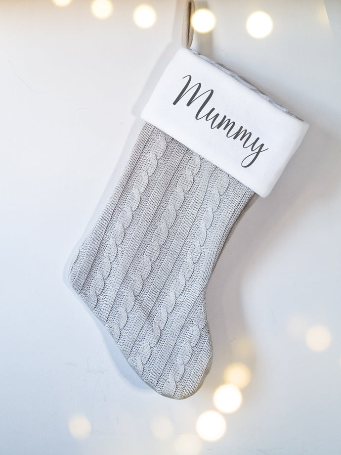Personalised Grey Knit Stocking