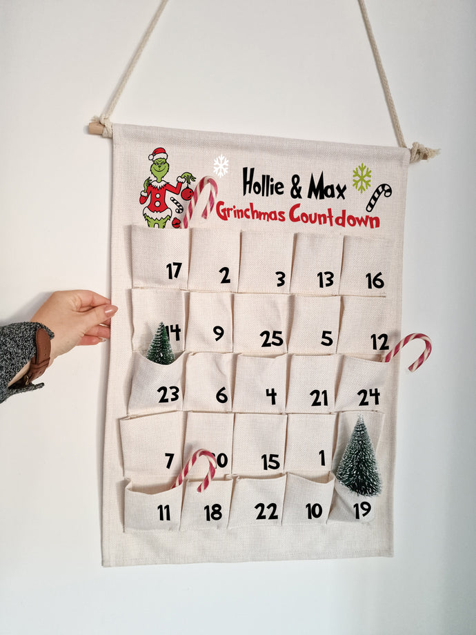 Grinch Inspired Hanging Christmas Countdown Canvas advent calendar