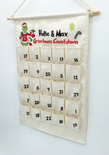 Load image into Gallery viewer, Grinch Inspired Hanging Christmas Countdown Canvas advent calendar
