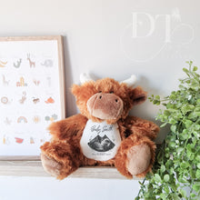 Load image into Gallery viewer, Baby Scan Highland Cow Teddy - Pregnancy Reveal - Baby Gift
