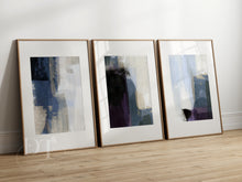 Load image into Gallery viewer, contemporary abstract set of 3 prints - navy black storm modern
