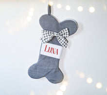 Load image into Gallery viewer, Personalised Grey Knit Dog Bone Christmas Stocking
