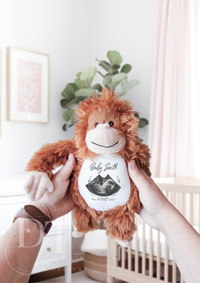 Monkey Teddy Bear Baby Scan - Pregnancy Reveal - Baby Gift