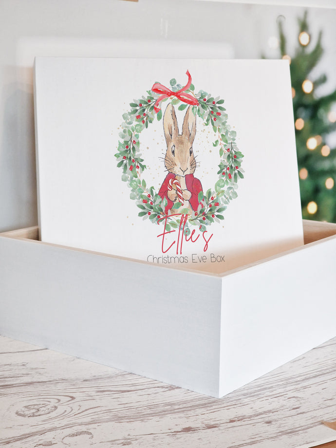 Red Rabbit Wreath Wooden Christmas Eve Gift Box December