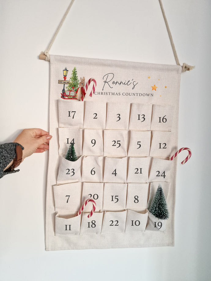 Red Rabbit Hanging Christmas Countdown Canvas advent calendar