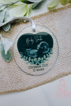Load image into Gallery viewer, BABY SCAN FIRST CHRISTMAS TREE DECORATION BAUBLE - BUMPS FIRST CHRISTMAS ULTRASOUND ORNAMENT
