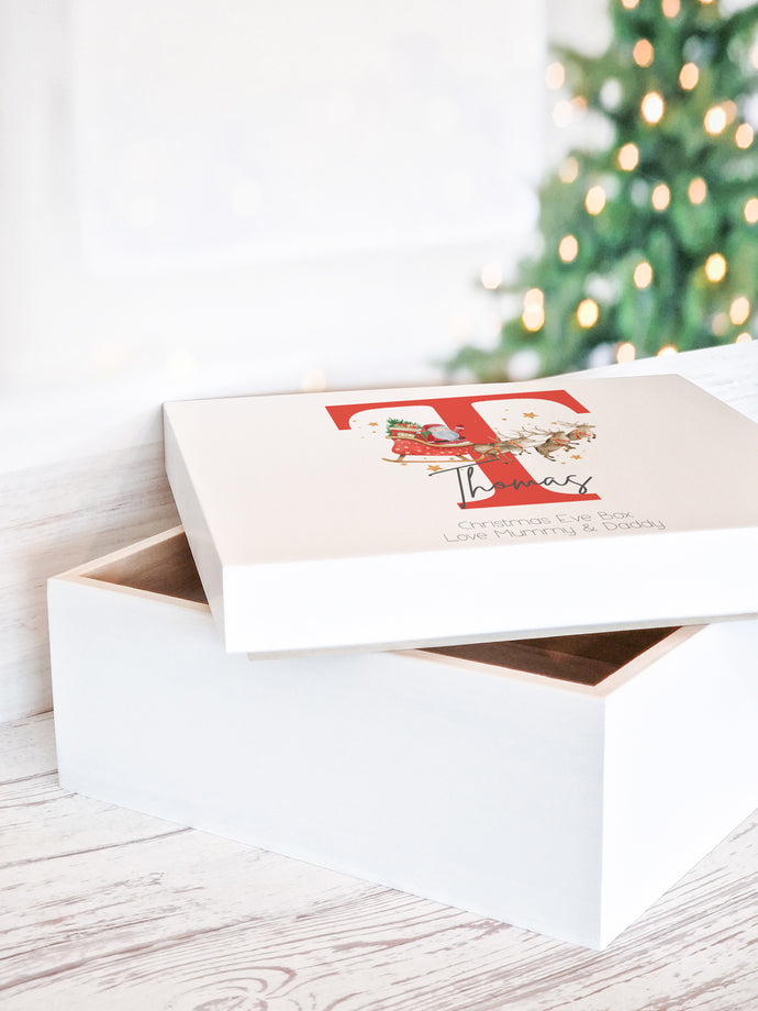 Wooden Box Personalised Santa Sleigh Initial Christmas Eve Gift box