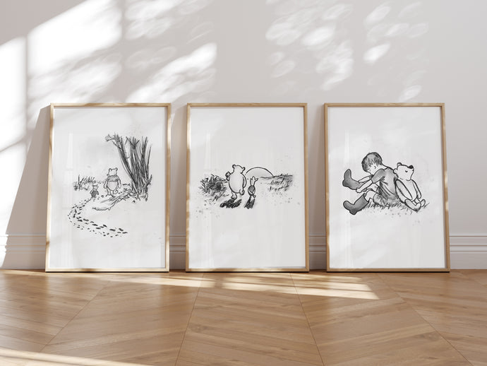 Winnie the pooh set of 3 sketch Nursery Prints