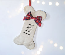 Load image into Gallery viewer, Personalised Tartan and Natural Dog Bone Christmas Stocking

