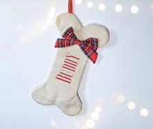 Load image into Gallery viewer, Personalised Tartan and Natural Dog Bone Christmas Stocking
