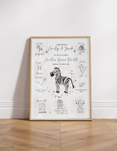 Load image into Gallery viewer, The Day you were Born Birth Print Zebra 1
