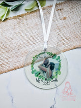 Load image into Gallery viewer, Mr &amp; Mrs Photo Married Wedding Christmas Ornament Eucalyptus
