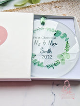 Load image into Gallery viewer, First Christmas Married -Eucalyptus wreath - Mr &amp; Mrs - Wedding Gift
