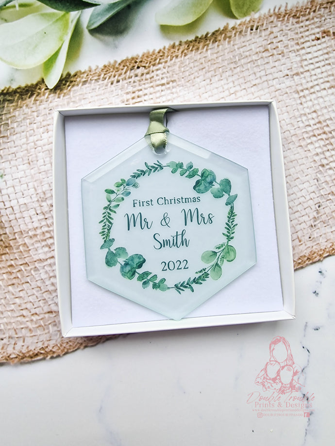 First Christmas Married -Eucalyptus wreath - Mr & Mrs - Wedding Gift