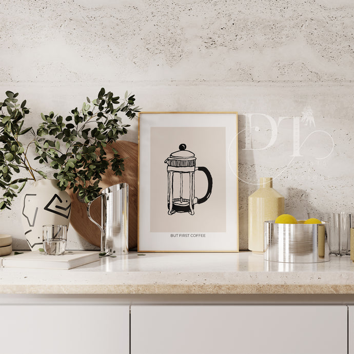 But first Coffee Cafetiere Neutral print
