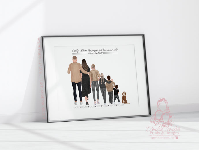 Family personalised portrait print, Family prints, Gifts