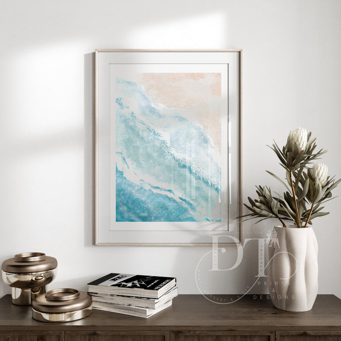 Neutral Minimalist Beige and Blue Ocean Painting Poster