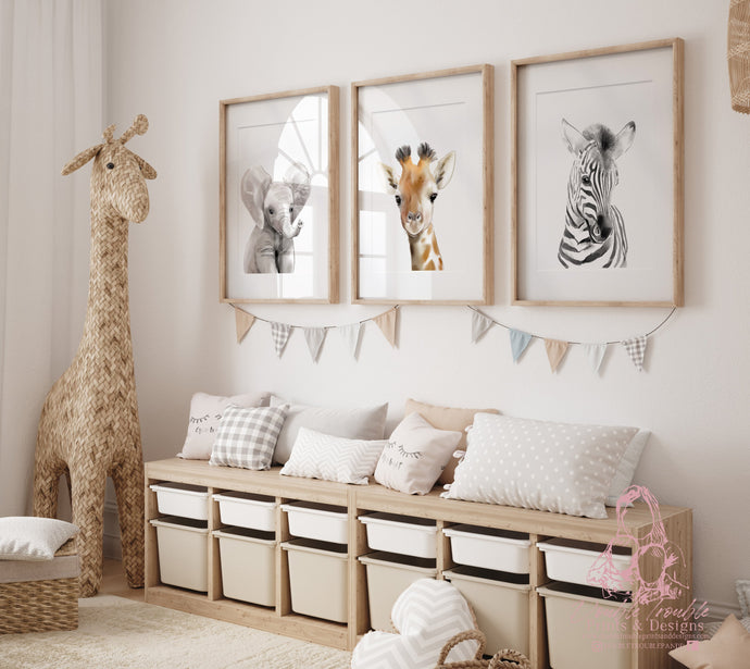 BABY SAFARI NURSERY PICTURES GENDER NEUTRAL SAFARI THEME POSTERS - BABY ANIMALS - JUNGLE NURSERY DECORATIONS - WALL ART - BABY SHOWER IDEAS