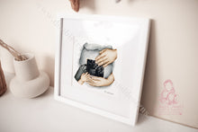Load image into Gallery viewer, Baby Scan Bump Ultrasound Illustration With Dads Hands - Gift
