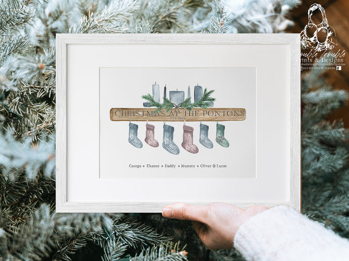 SCANDI FAMILY STOCKING FIRE PLACE - PERSONALISED CHRISTMAS PRINT
