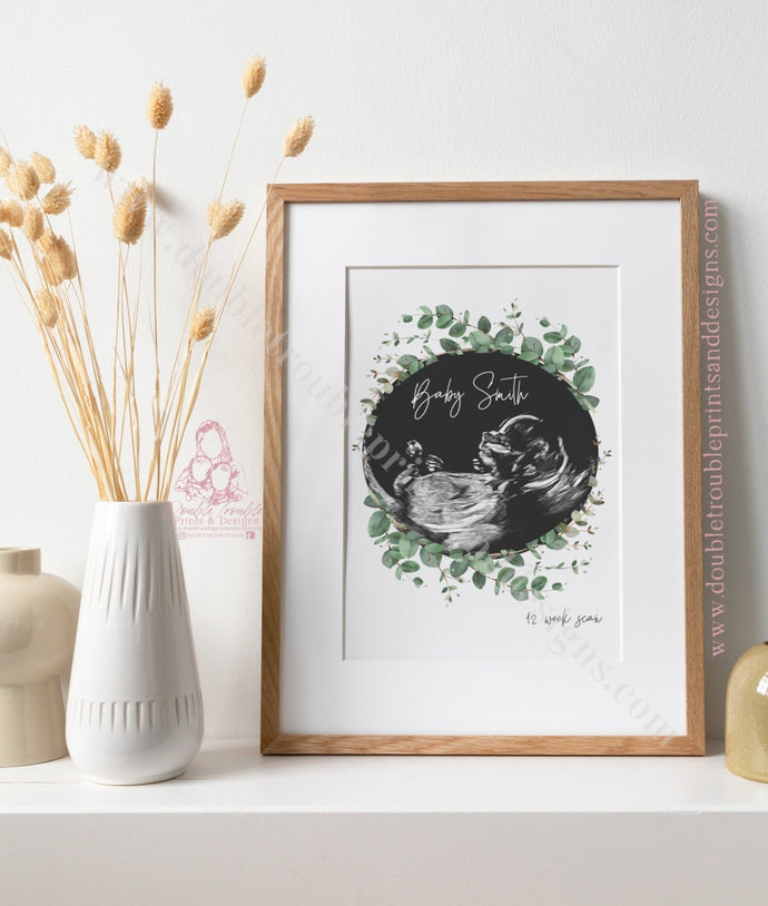 Eucalyptus Wreath Baby Scan Art - Ultra Sound- Mothers Day