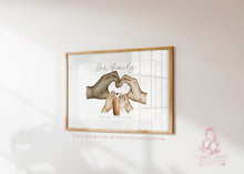 Load image into Gallery viewer, Personalised Family Portrait for Family with a dog, Heart Hands
