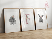 Load image into Gallery viewer, FLORAL PERSONALISED SET OF 3 BUNNY PRINTS
