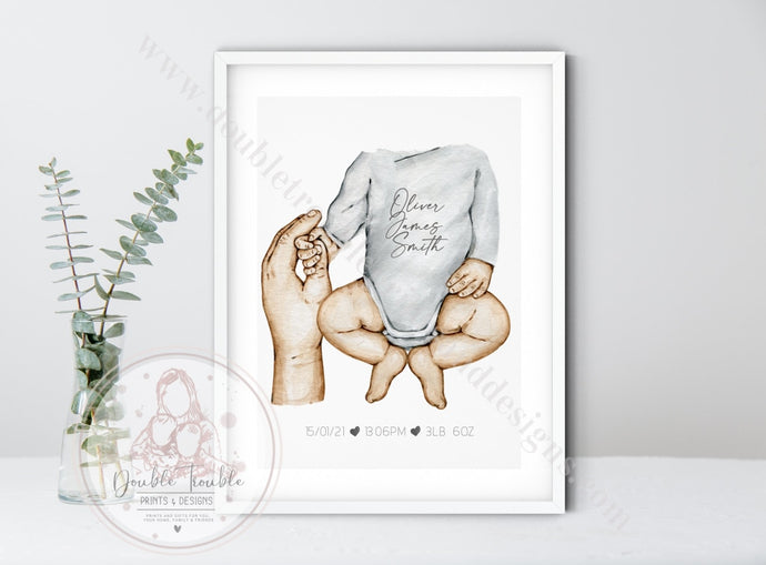 Newborn Dad And Baby Announcement Print Personalised Fathers Day