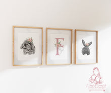 Load image into Gallery viewer, FLORAL PERSONALISED SET OF 3 BUNNY PRINTS
