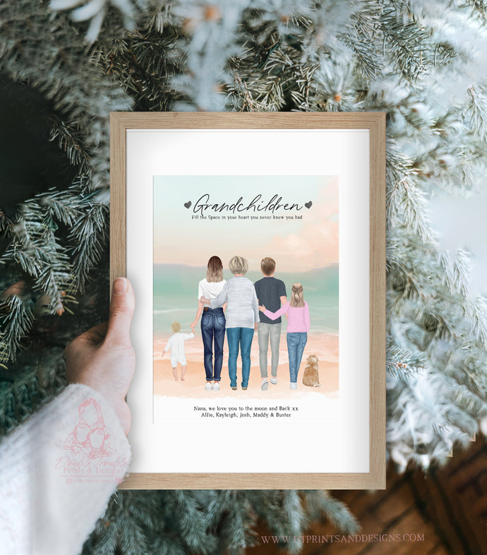 Grandparents personalised portrait print, Family prints, Gifts
