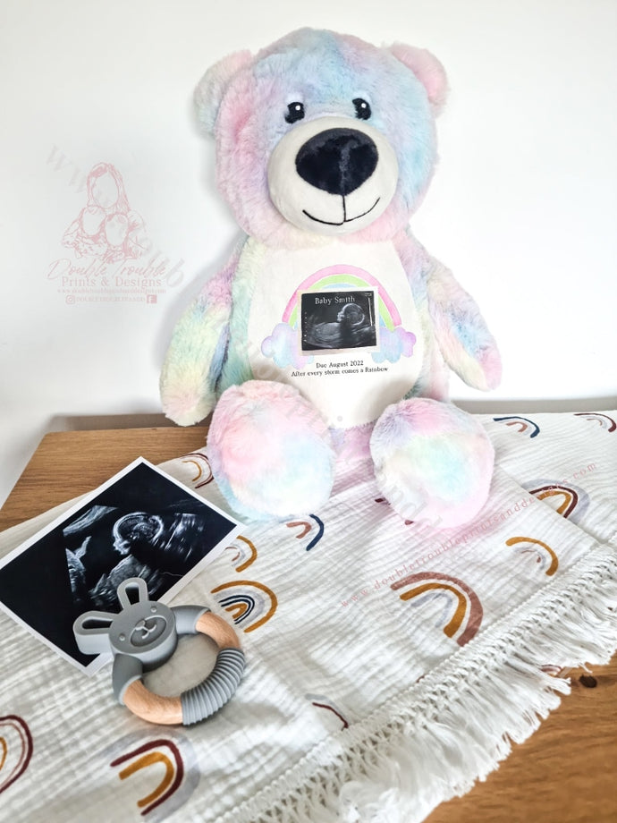 Pastel Rainbow Bear Baby Scan - Pregnancy Announcement Gift