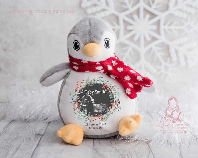 Penguin Christmas Teddy Baby Scan - Pregnancy Announcement - Baby Gift