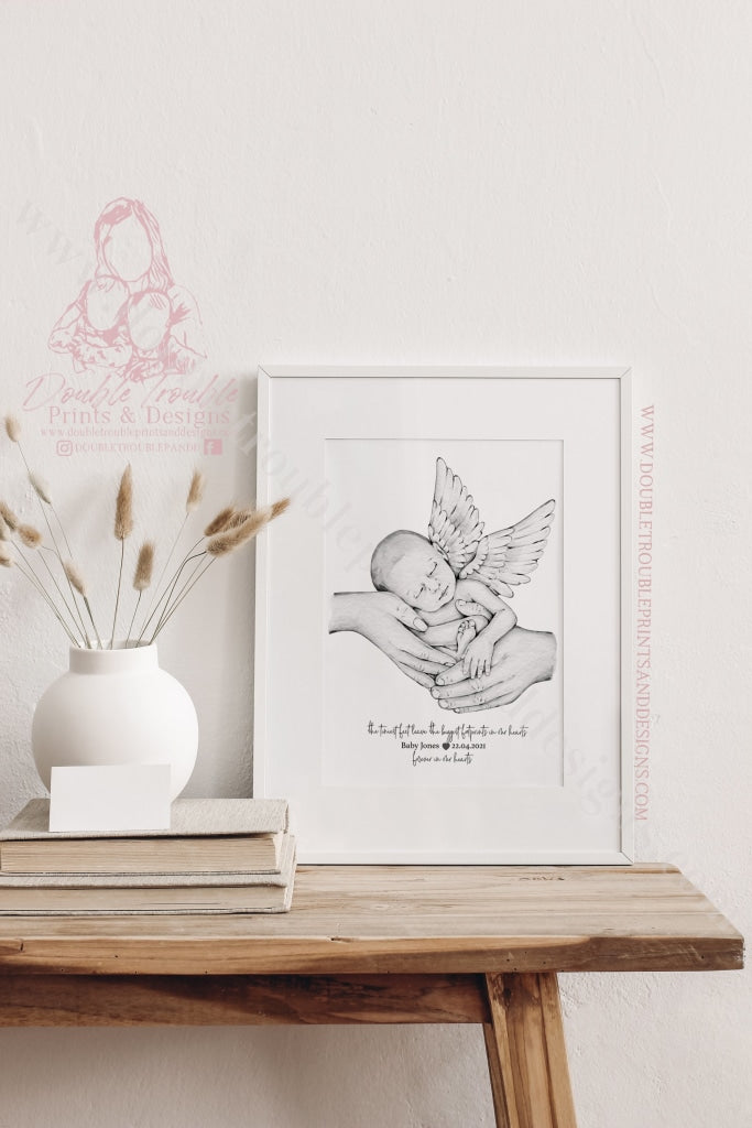 Personalised Baby Angel Watercolour Print Loss Memorial Infant