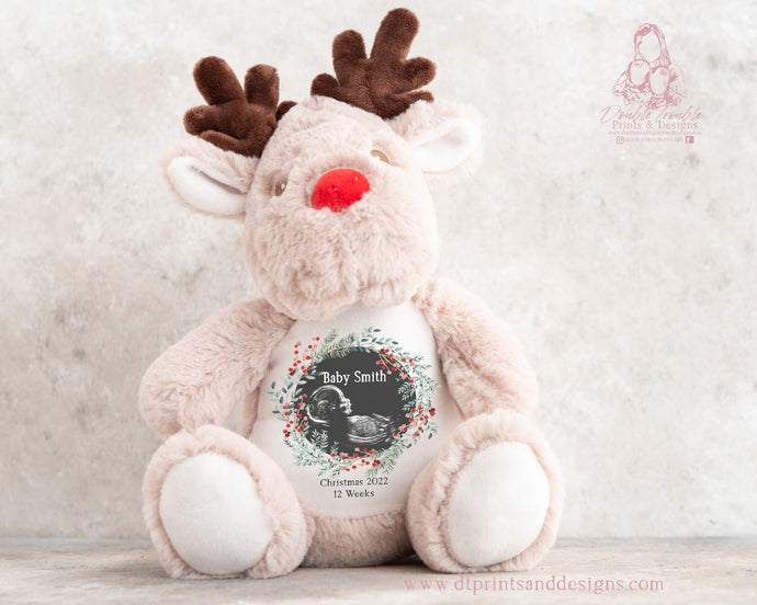 Reindeer Christmas Teddy Baby Scan - Pregnancy Announcement - Baby Gift