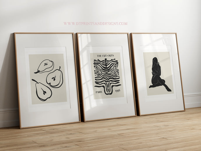 Modern Abstract Neutral set of 3 Posters -BMS01